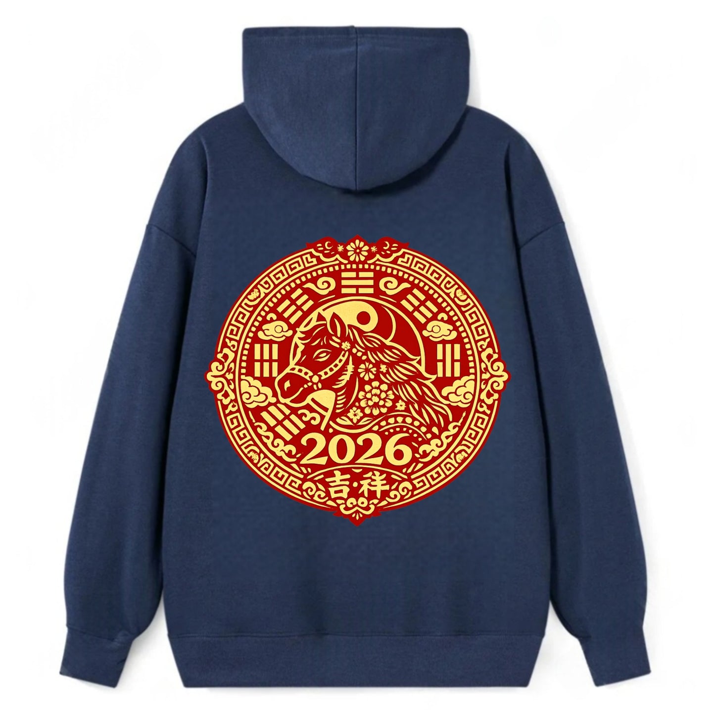 LUCKY HORSE MEDALLION | Circular medallion with horse profile | Intricate - Classic Pullover Hoodie - Navy