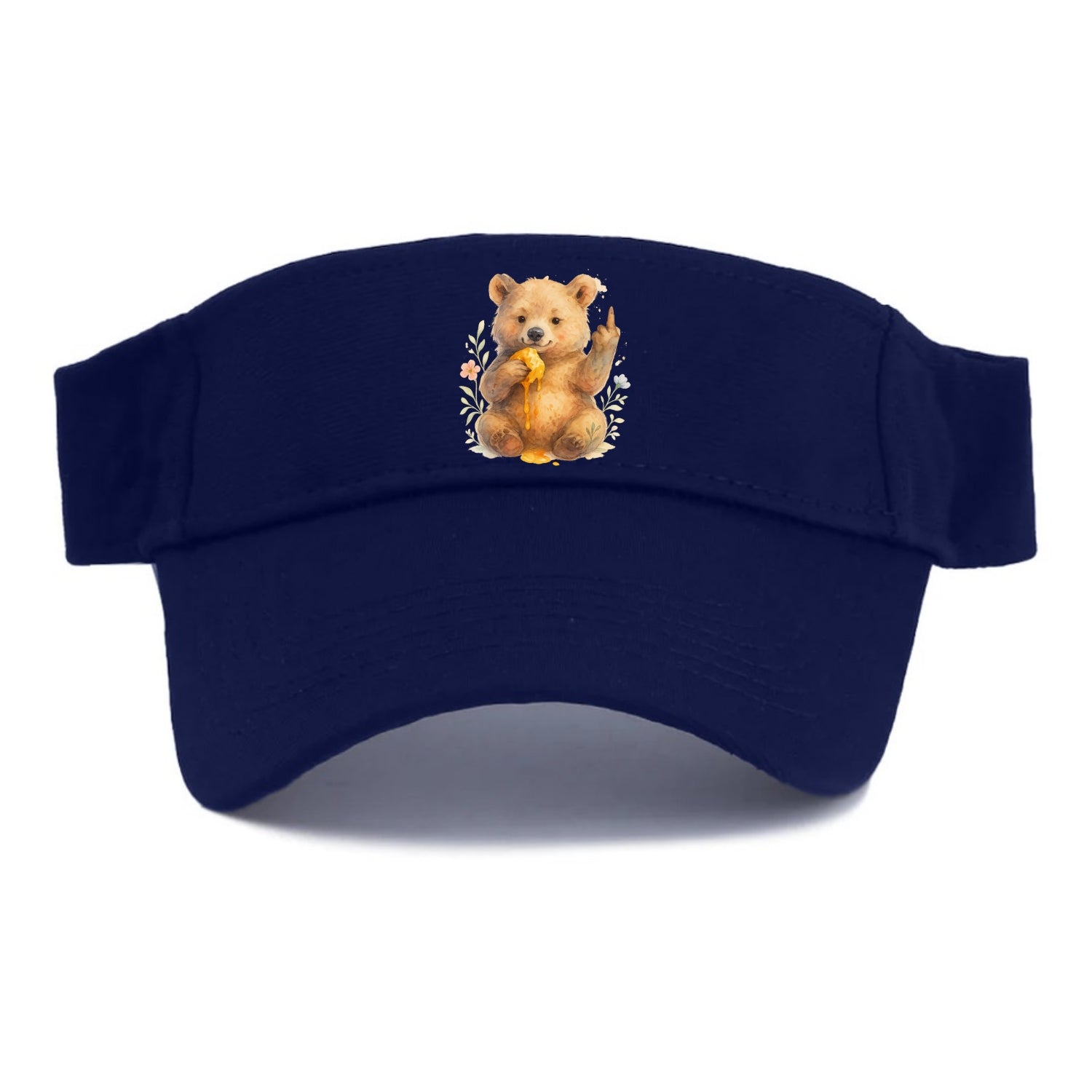 chubby bear cub eating dripping honey, sticky paw up with middle finger - Visor - Navy