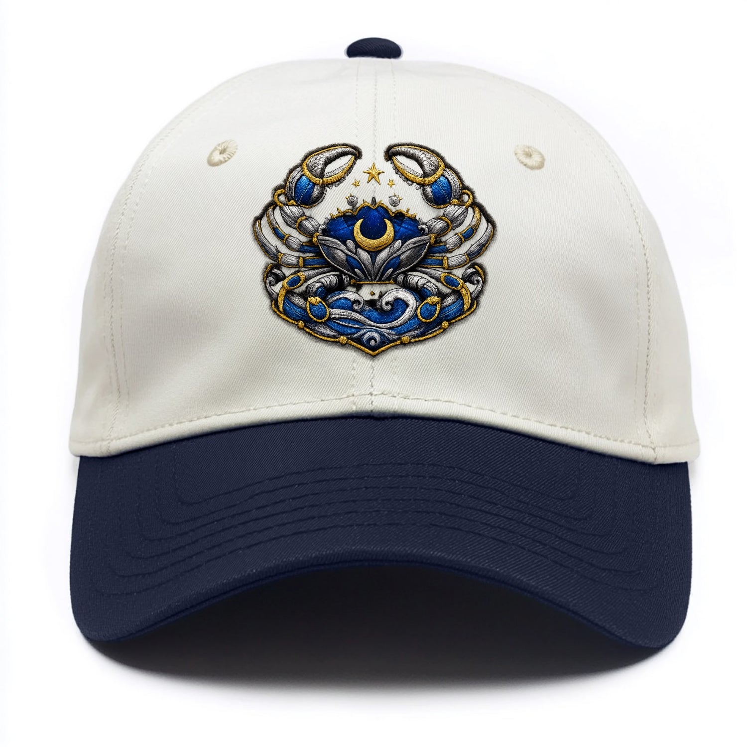 CANCER CRAB - protective crab in silver and blue , water sign - Two Tone Cap - Navy