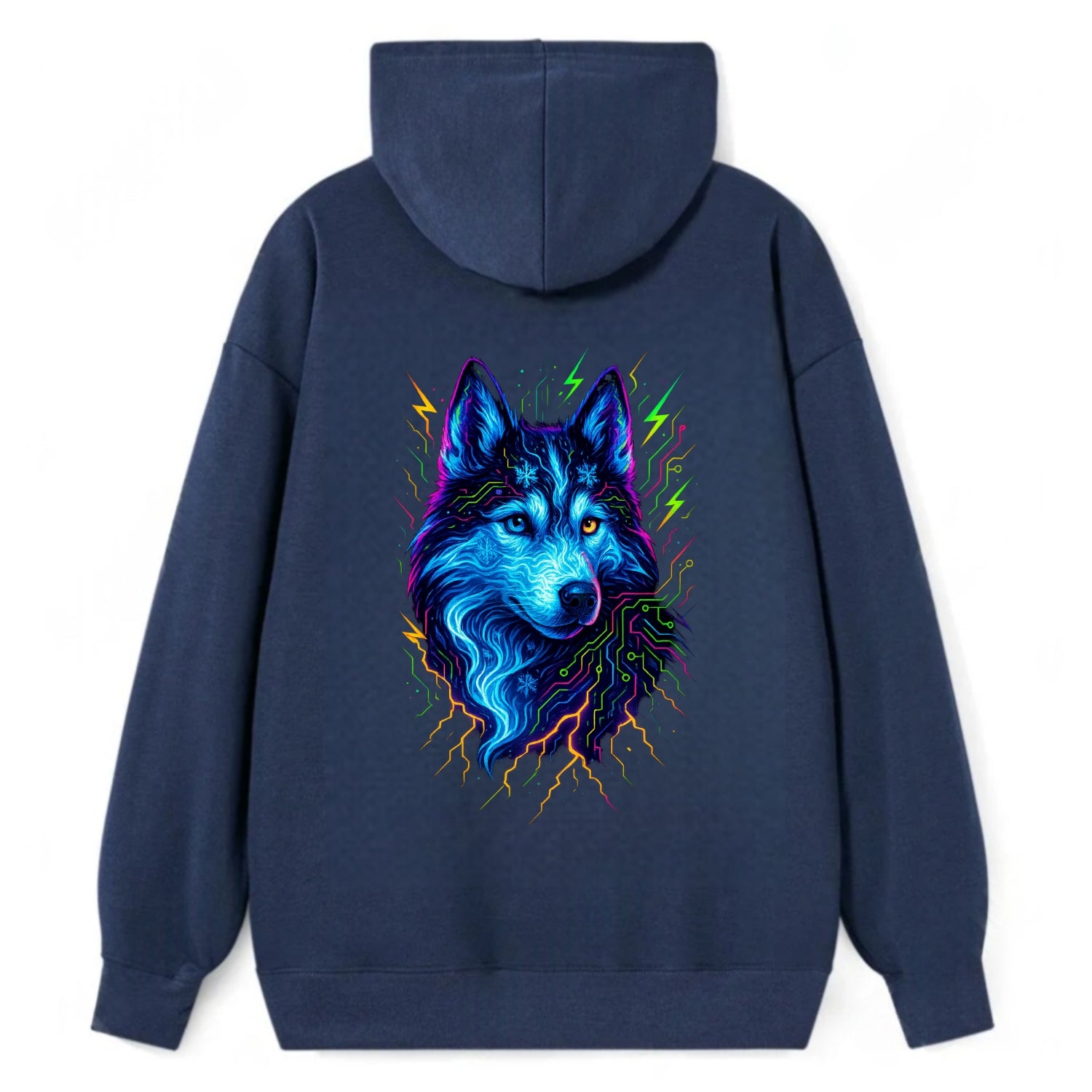 Siberian husky with ice-crystal flowing patterns, electric blue and white - Classic Pullover Hoodie - Navy
