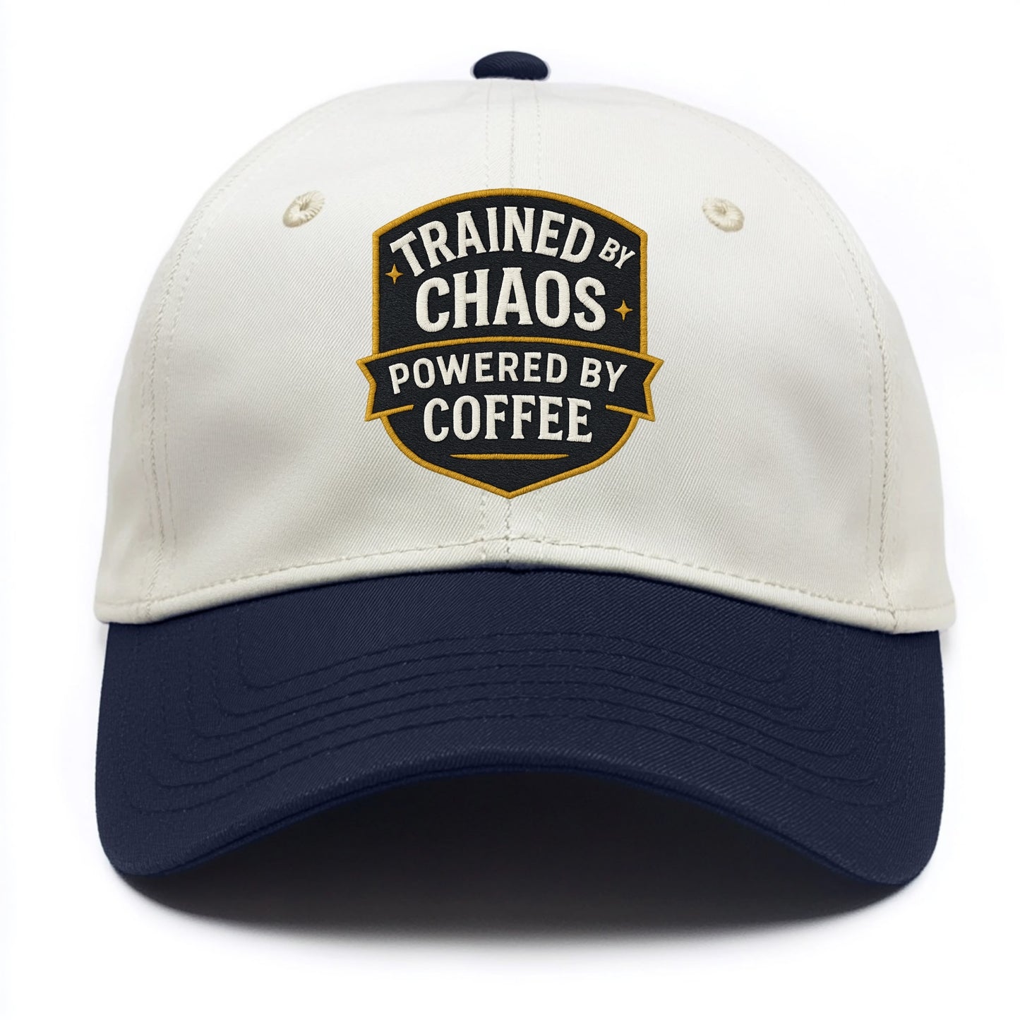 Trained by chaos, powered by coffee - Two Tone Cap - Navy