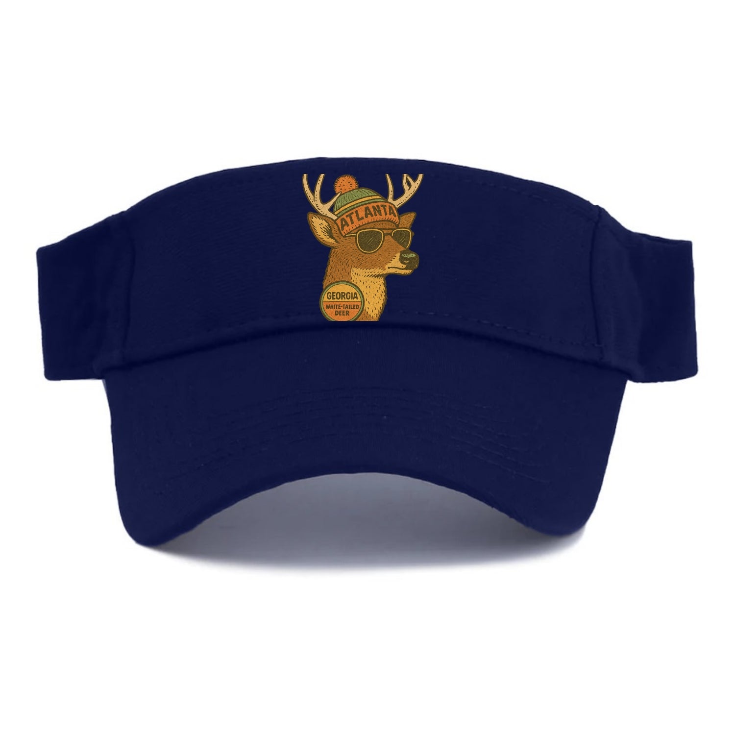 Georgia White-tailed Deer wearing Atlanta beanie with pom pom and wayfarer sunglasses - Visor - Navy