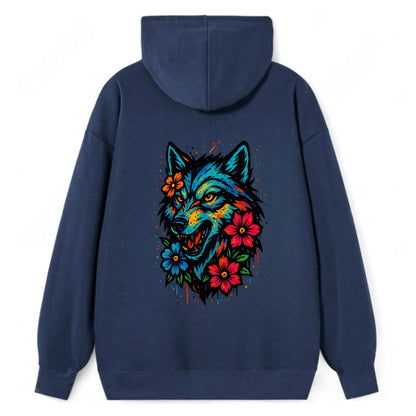 Floral Wolf Garden  - Classic Pullover Hoodie - Navy