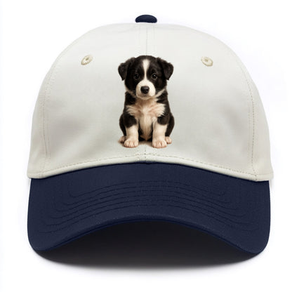 Baby Border Collie Puppy - black and white, intense smart eyes, athletic build, - Two Tone Cap - Navy
