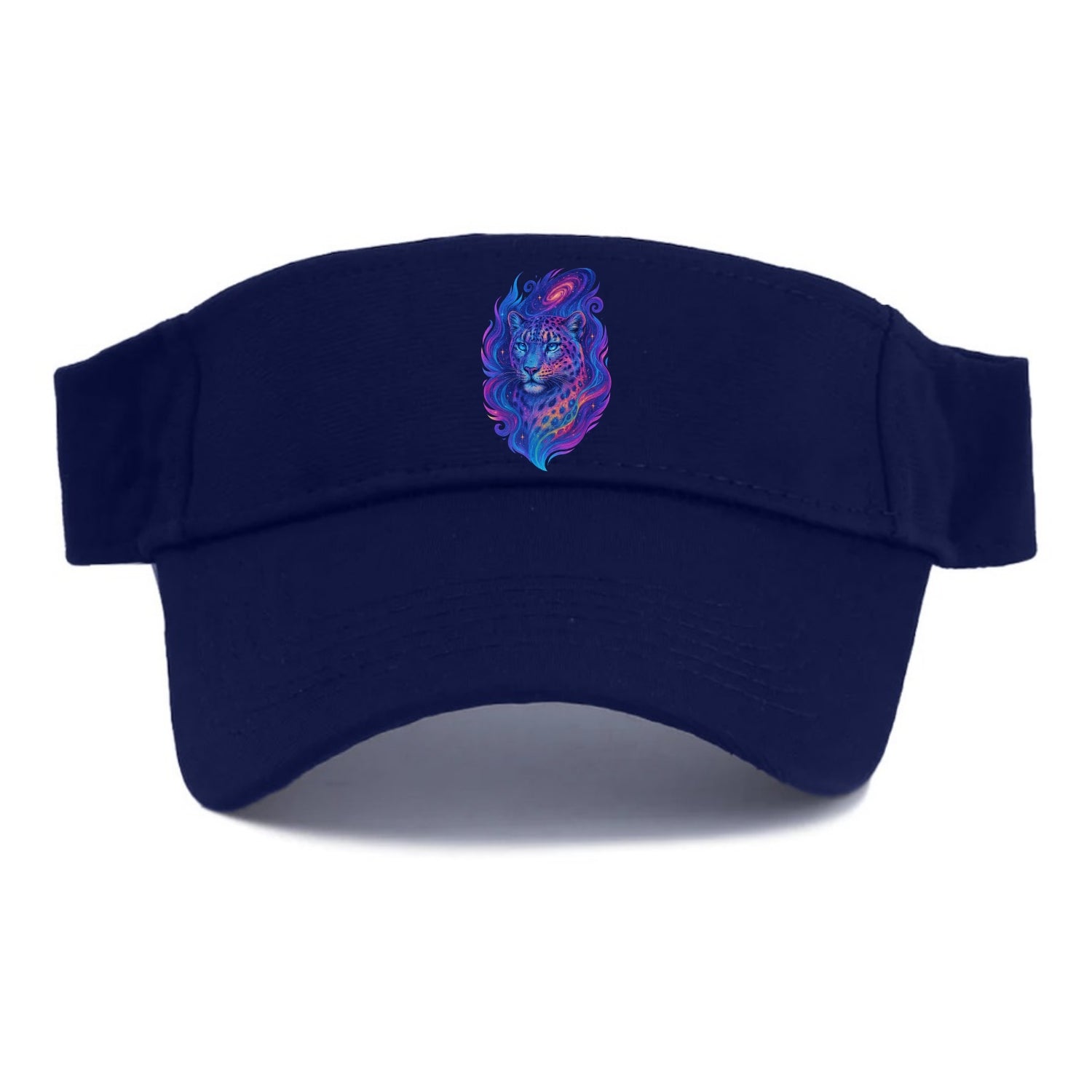 Majestic snow leopard with rainbow gradient spots, crystalline flowing patterns, iridescent - Visor - Navy