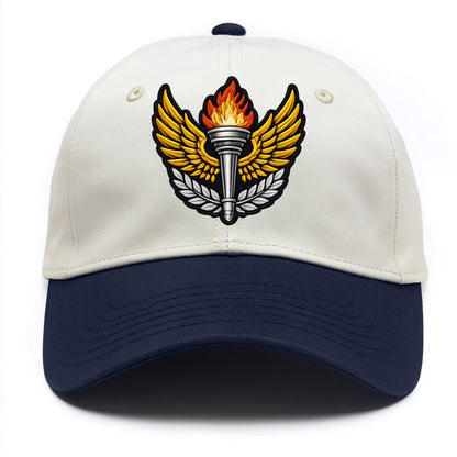 Embroidered patch design - TRACK AND FIELD TORCH - Olympic style torch with wings in - Two Tone Cap - Navy