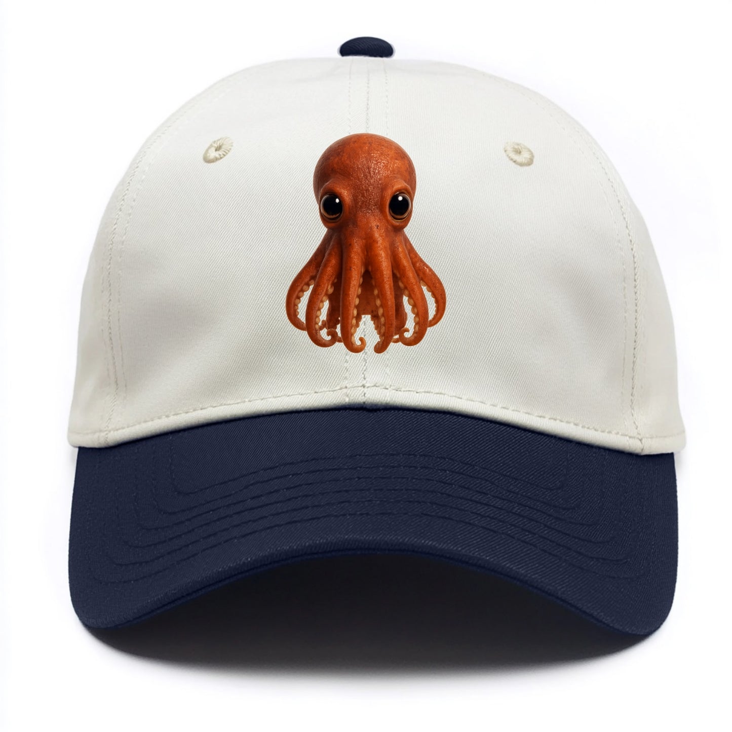 Baby Giant Pacific Octopus - reddish, smaller tentacles, expressive eyes, - Two Tone Cap - Navy