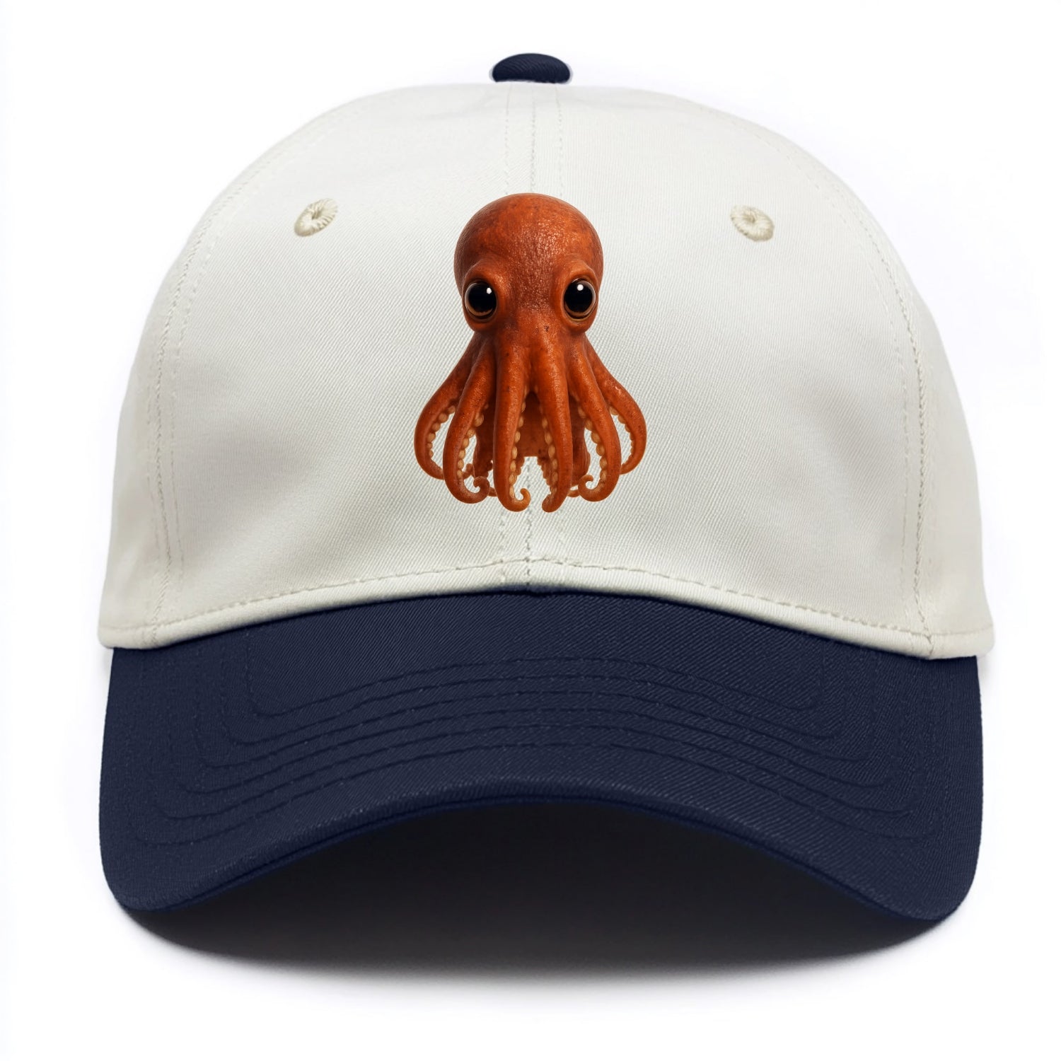 Baby Giant Pacific Octopus - reddish, smaller tentacles, expressive eyes, - Two Tone Cap - Navy