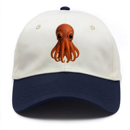Baby Giant Pacific Octopus - reddish, smaller tentacles, expressive eyes, - Two Tone Cap - Navy