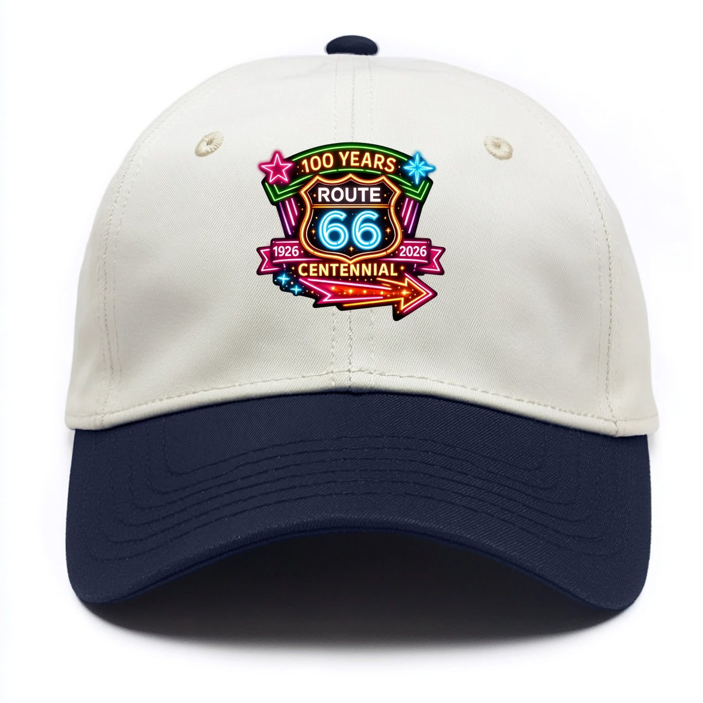 CENTENNIAL BADGE | 100 Years celebration emblem | 1926-2026 dates | Anniversary - Two Tone Cap - Navy