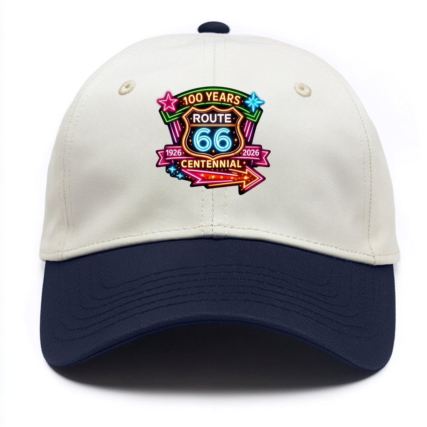 CENTENNIAL BADGE | 100 Years celebration emblem | 1926-2026 dates | Anniversary - Two Tone Cap - Navy