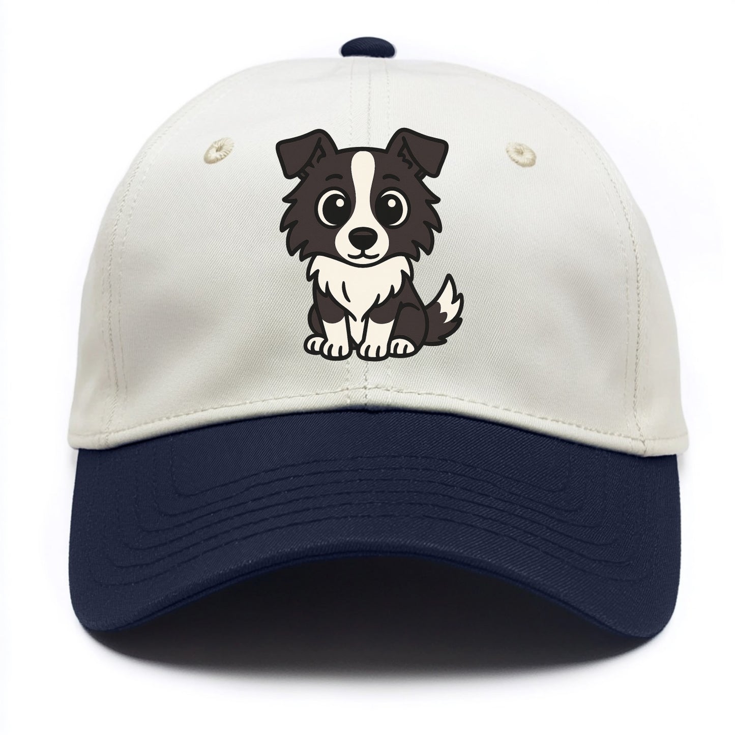 Border Collie - Intense stare sitting pose - Two Tone Cap - Navy