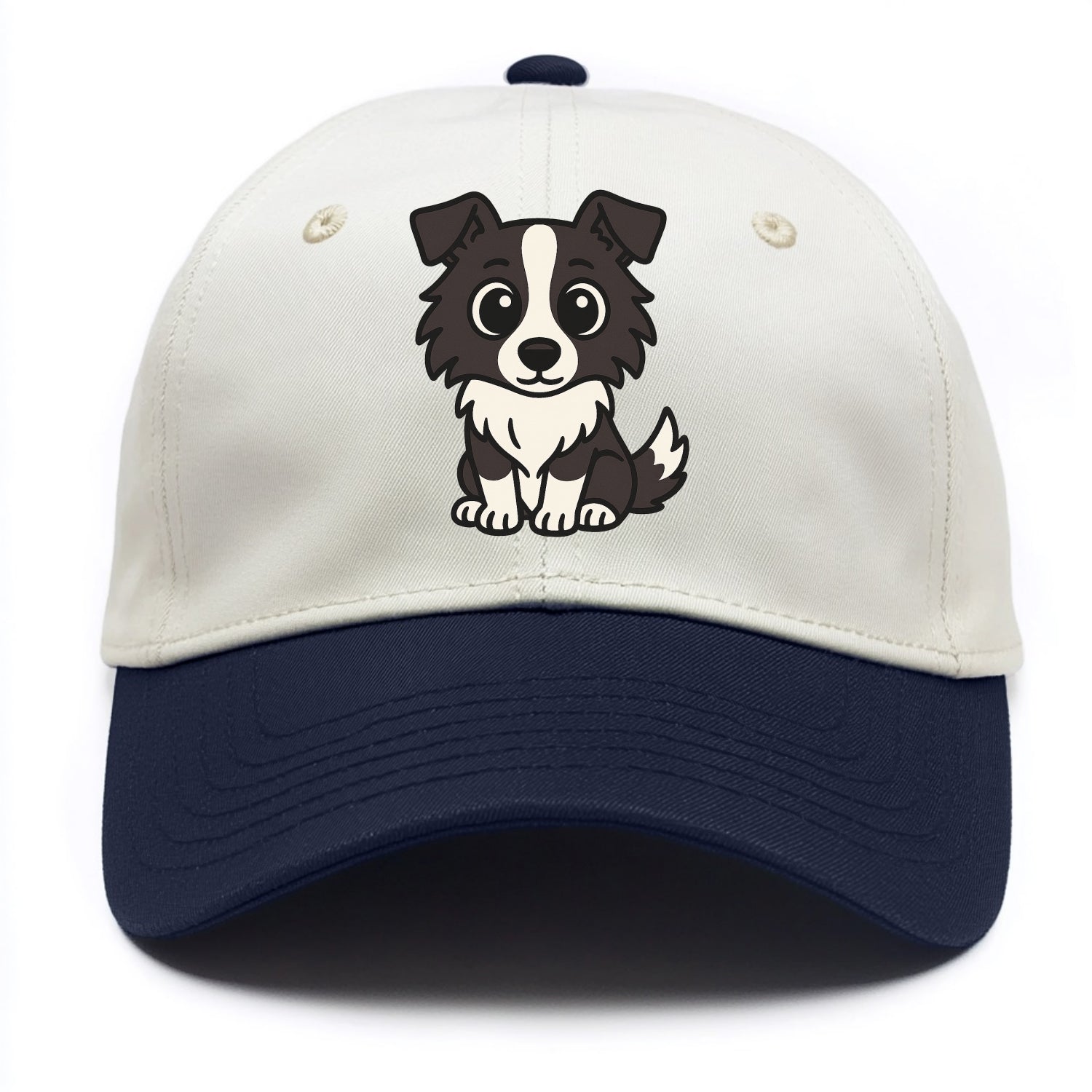 Border Collie - Intense stare sitting pose - Two Tone Cap - Navy