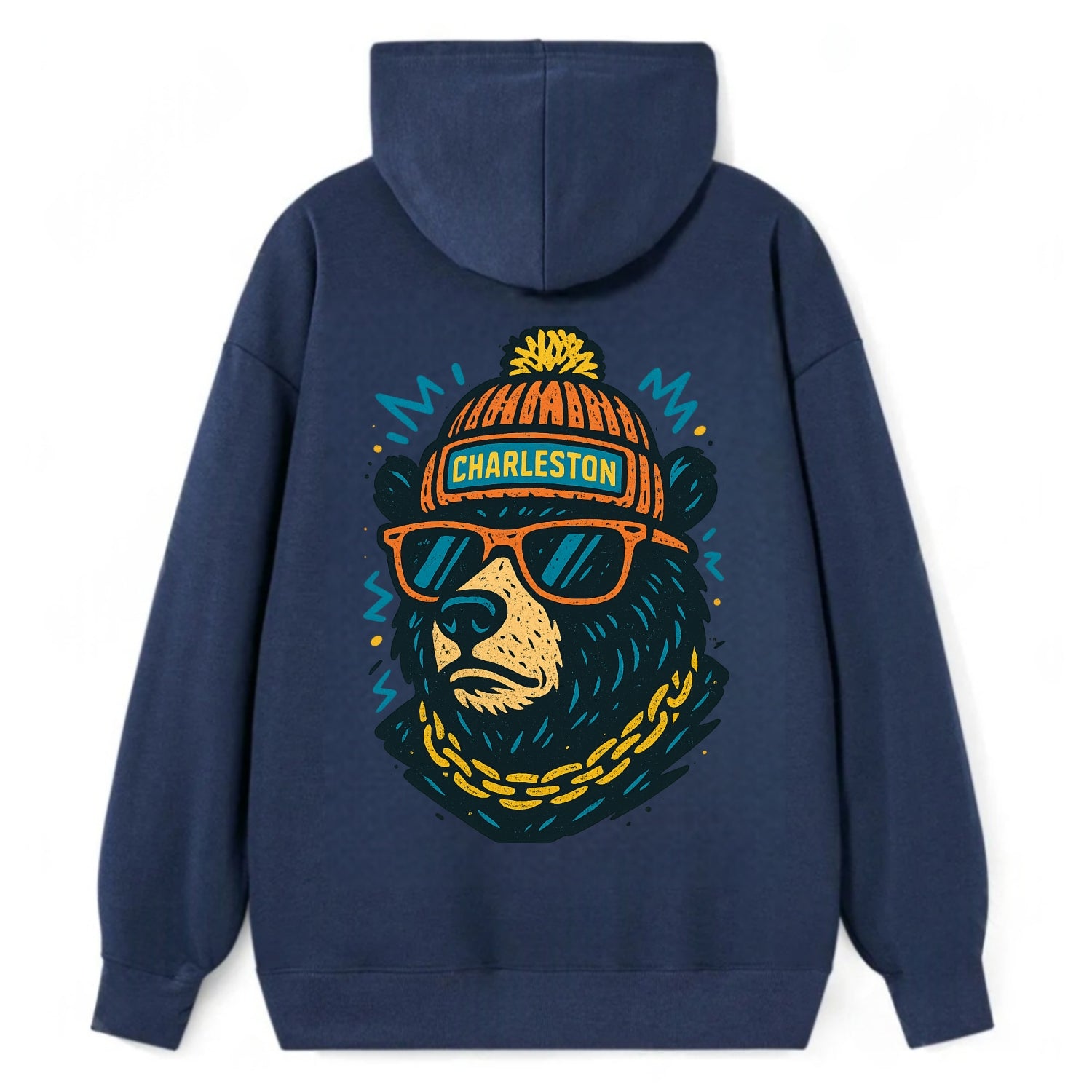 West Virginia Black Bear wearing Charleston beanie with pom pom and - Classic Pullover Hoodie - Navy