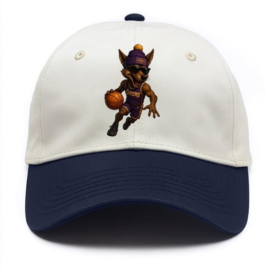 Hollywood Coyote wearing Lakers beanie with Showtime patch and wayfarer sunglasses - Two Tone Cap - Navy