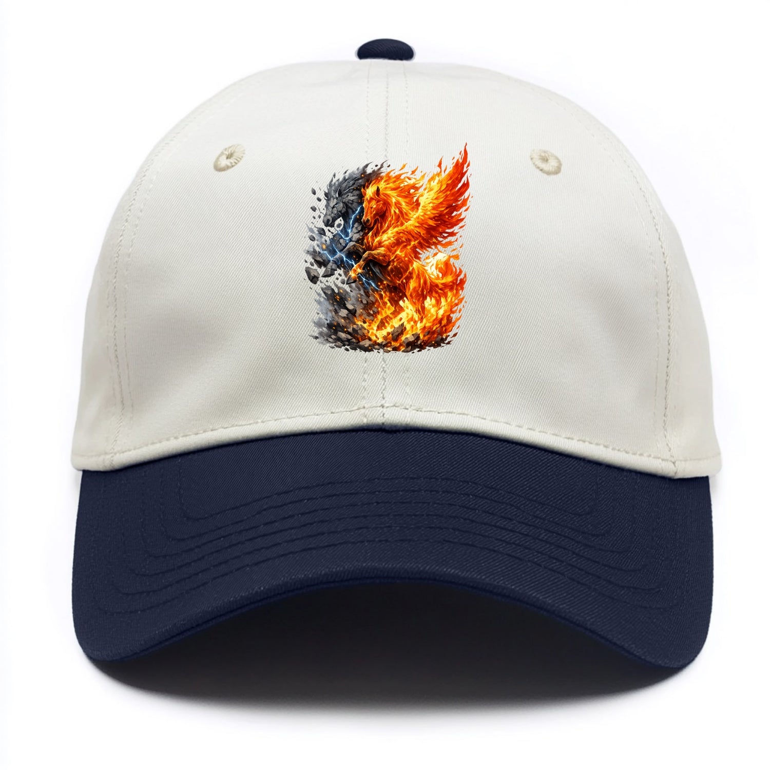 THUNDER FIRE | Horse combining lightning and flame | Electric fire | Storm energy | - Two Tone Cap - Navy