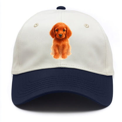 Baby Irish Setter Puppy - mahogany red coat, feathered ears, friendly eyes, - Two Tone Cap - Navy