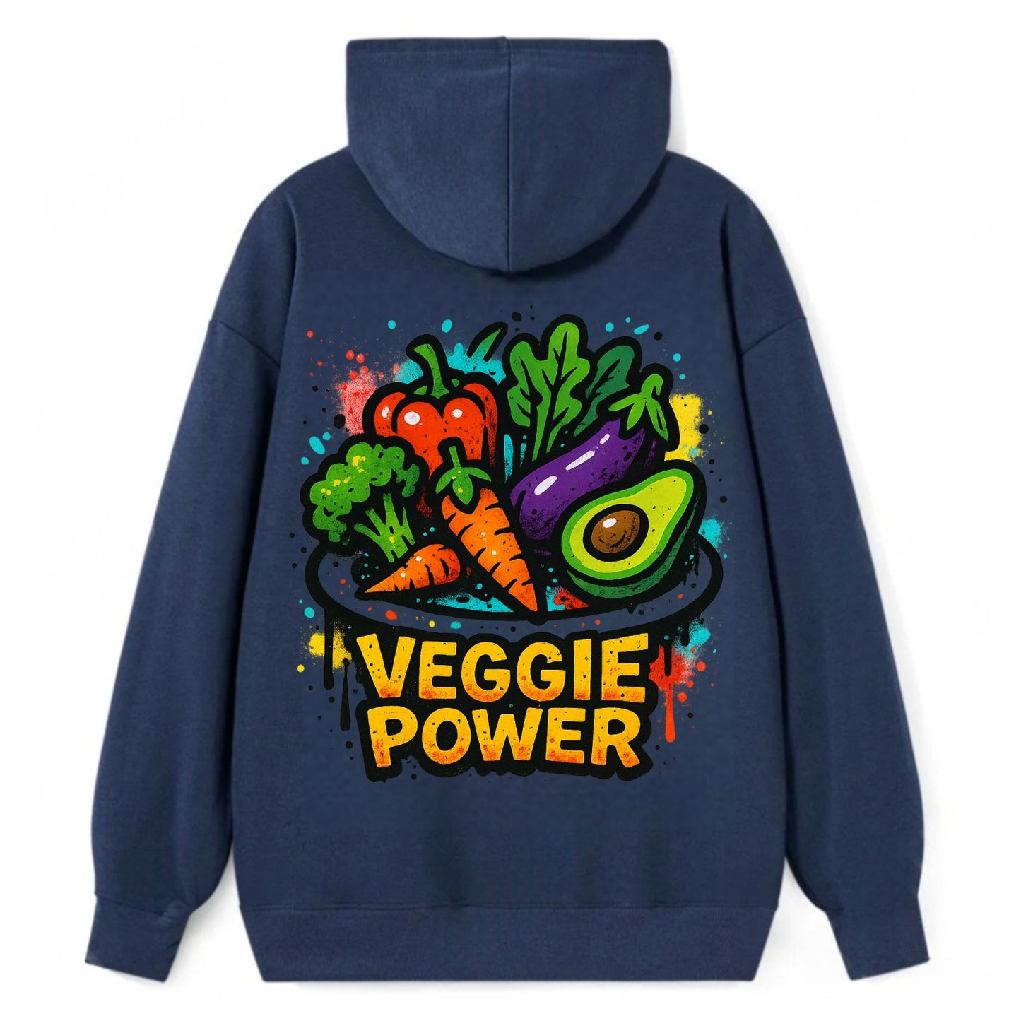 Colorful vegetables and plants on plate - plant-based lifestyle, veggie - Classic Pullover Hoodie - Navy