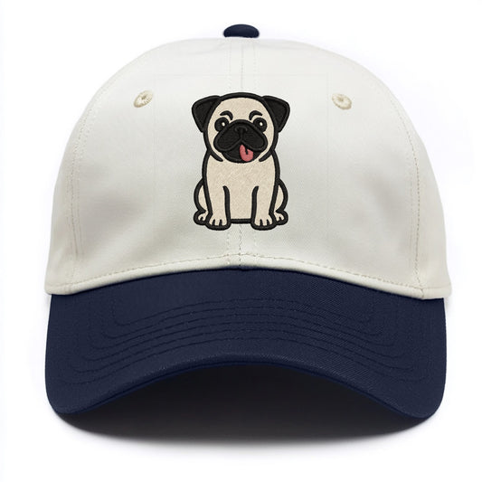Pug - Tilted head with tongue out - Two Tone Cap - Navy