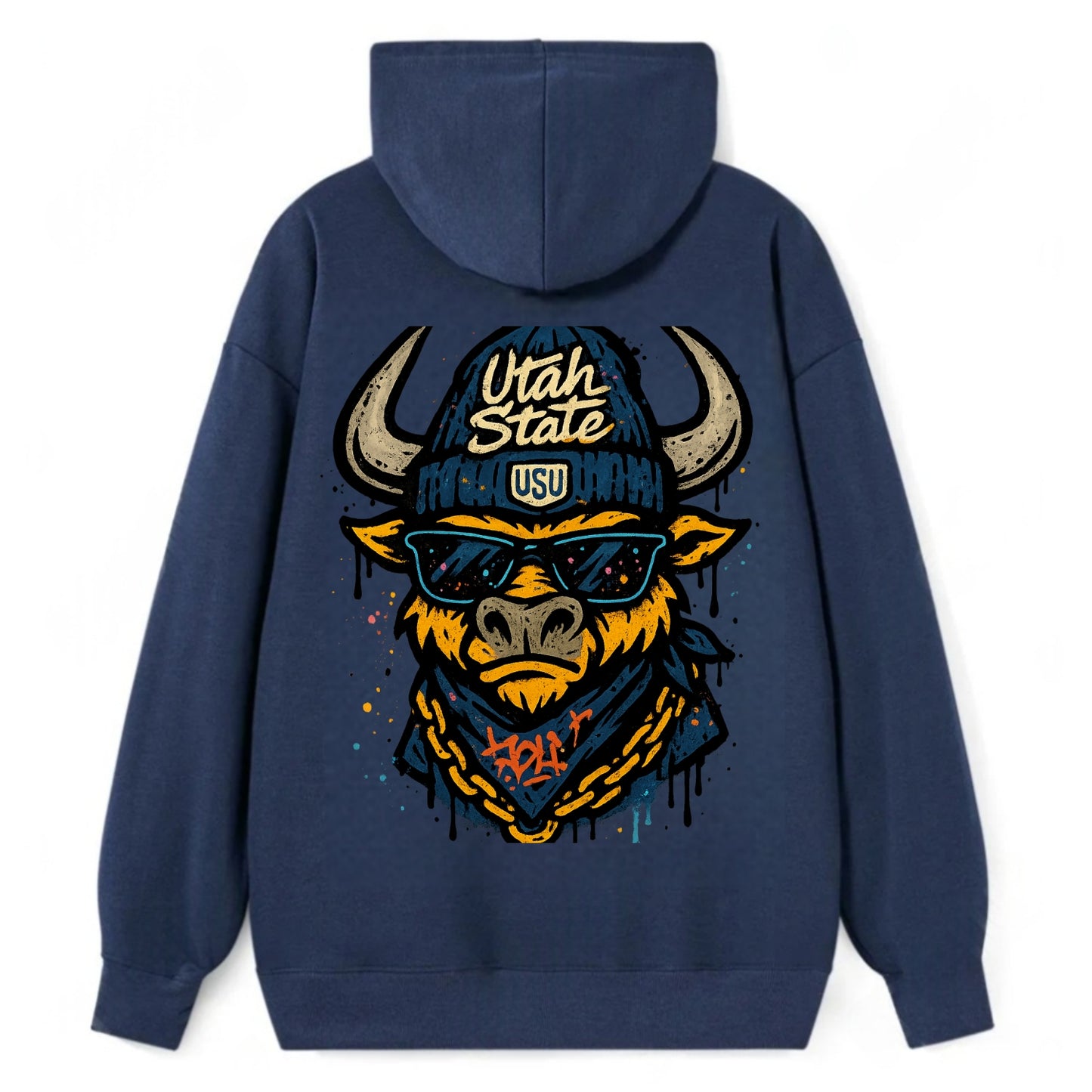 Logan Aggie wearing Utah State beanie with USU patch - Classic Pullover Hoodie - Navy