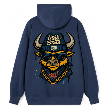 Logan Aggie wearing Utah State beanie with USU patch - Classic Pullover Hoodie - Navy