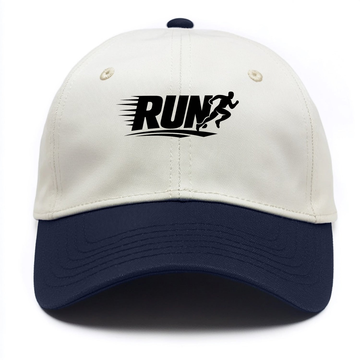 Bold typography design - "RUN" - cardio life, runner identity - Two Tone Cap - Navy