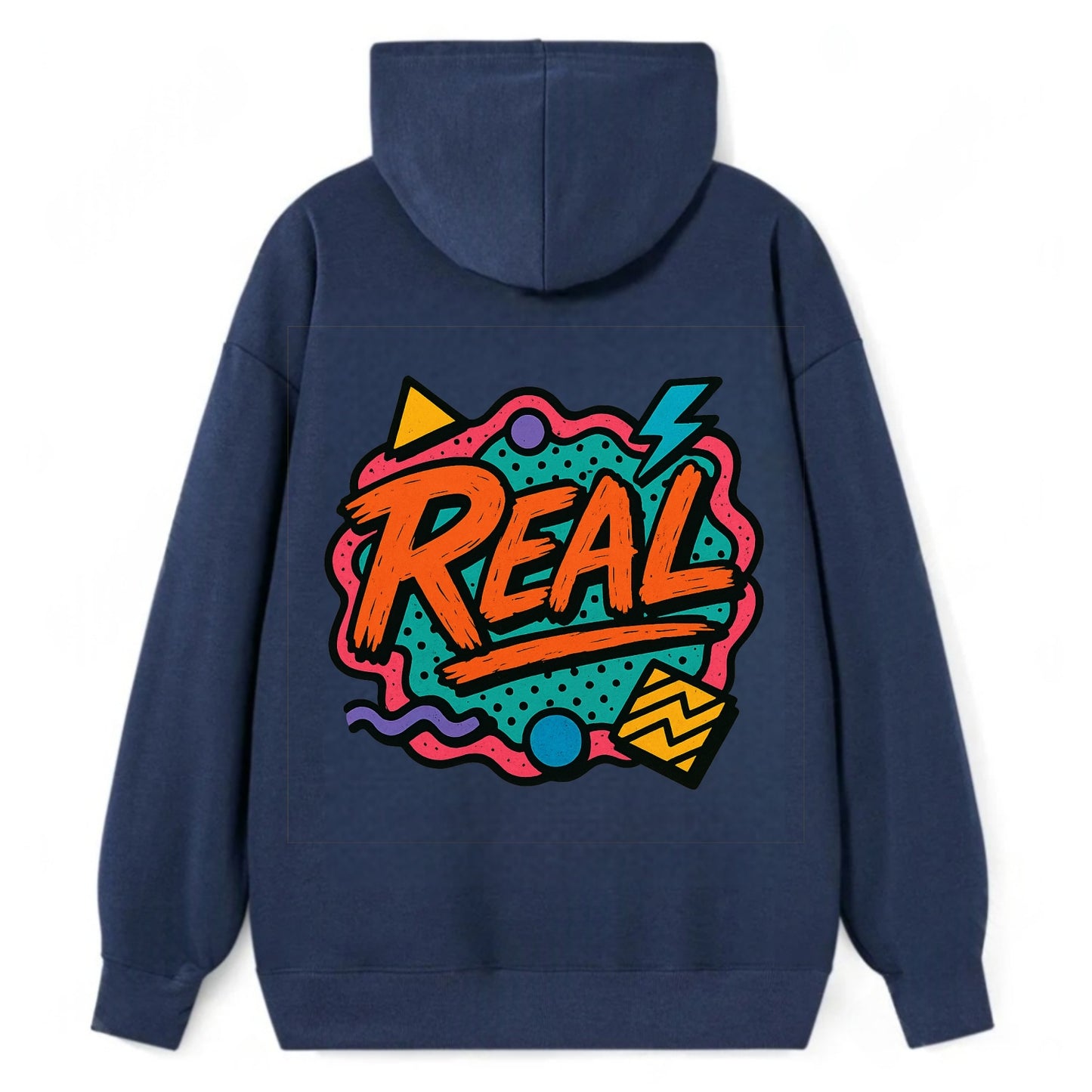 Imperfect brush strokes spelling "Real" - authenticity over perfection, - Classic Pullover Hoodie - Navy