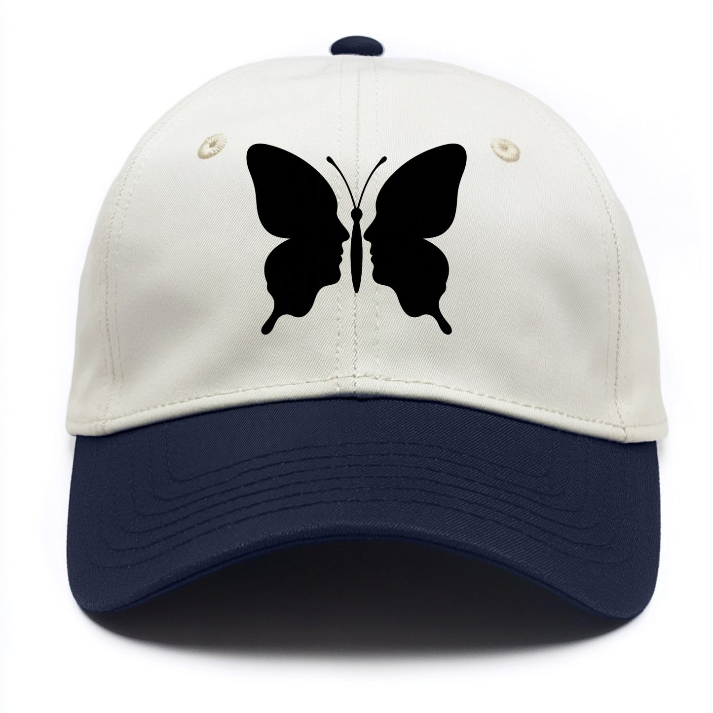 Butterfly wings - negative space reveals hidden faces or patterns - Two Tone Cap - Navy