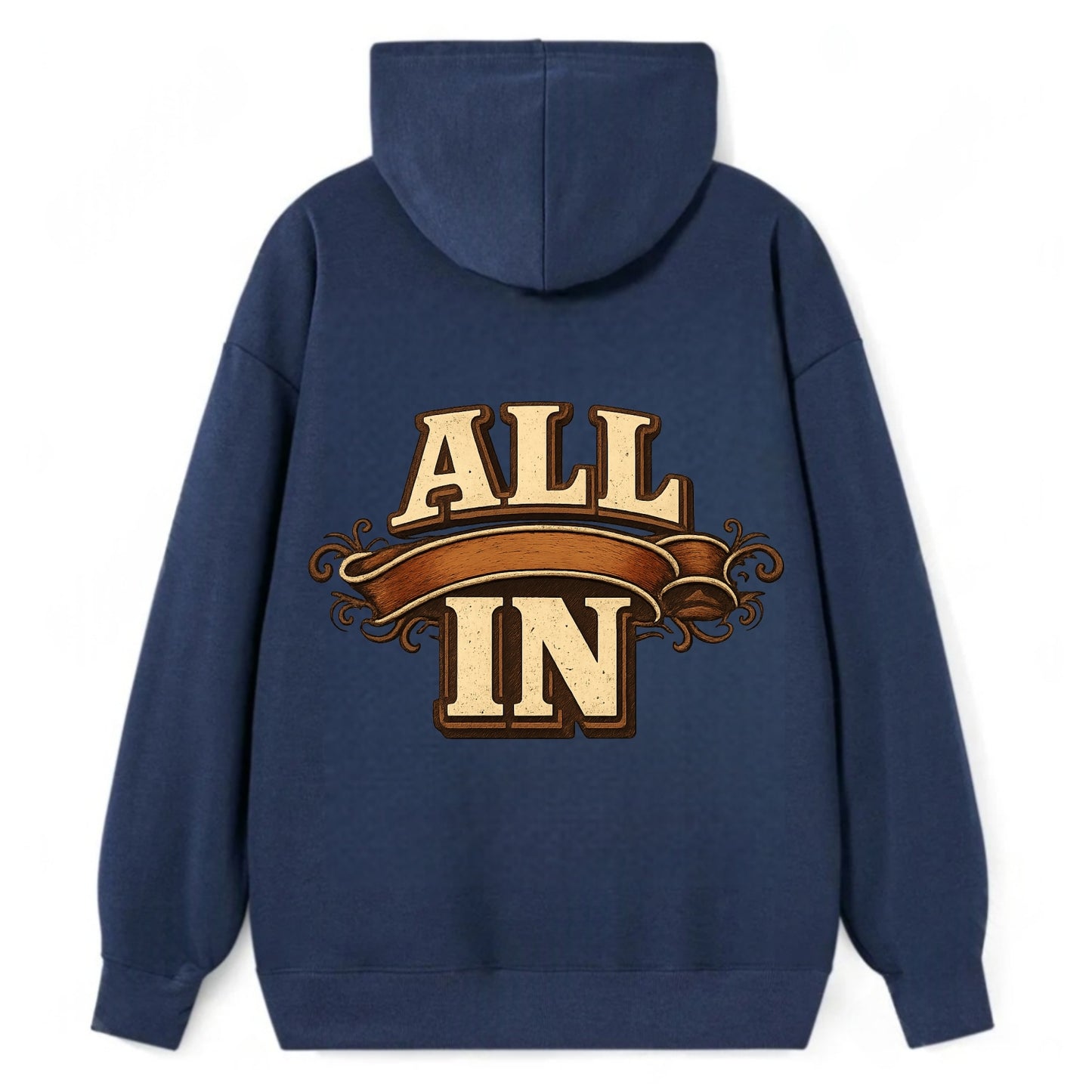 Bold typography design - "ALL IN" - complete commitment, no holding back - Classic Pullover Hoodie - Navy