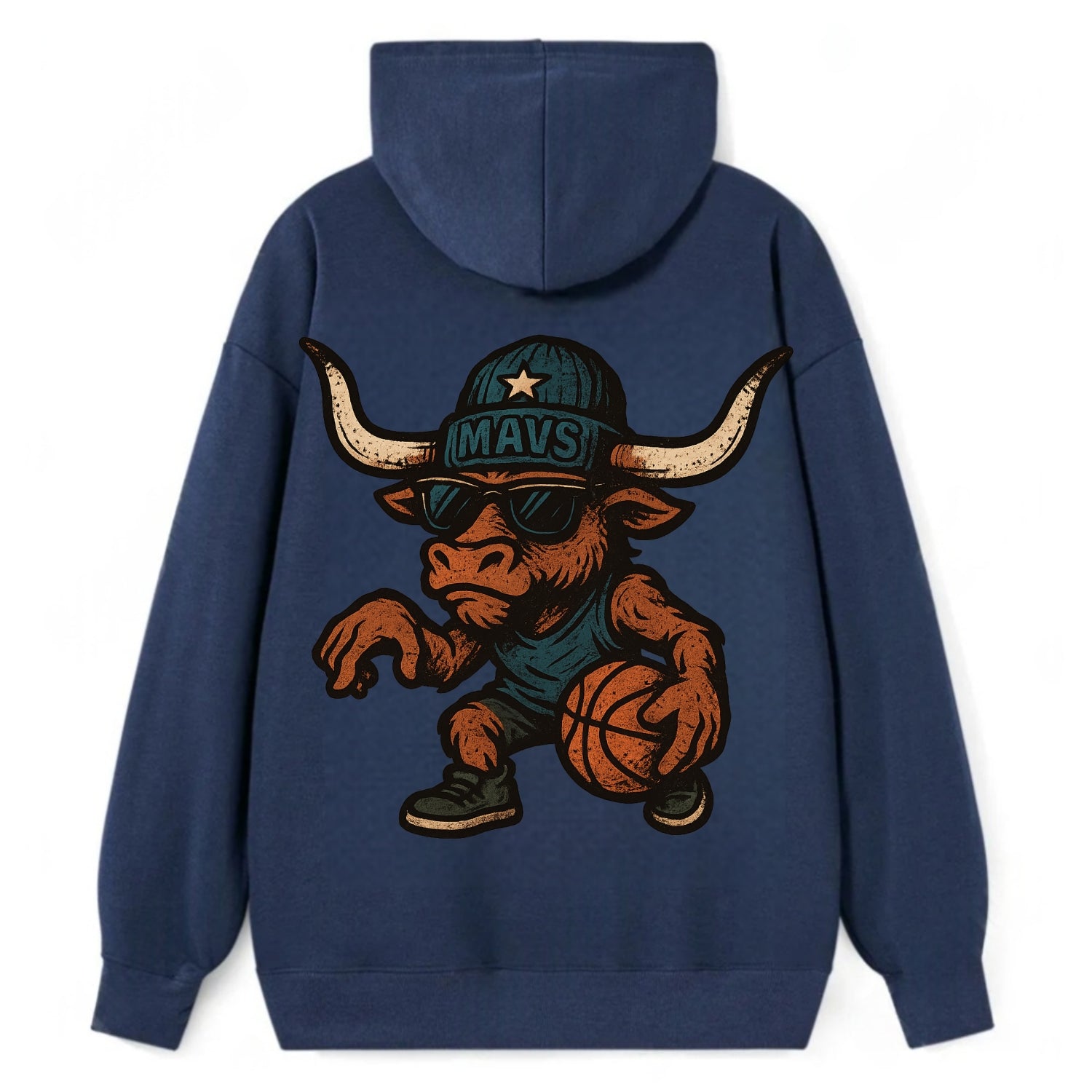 Texas Longhorn wearing Mavs beanie with lone star patch and wayfarer - Classic Pullover Hoodie - Navy