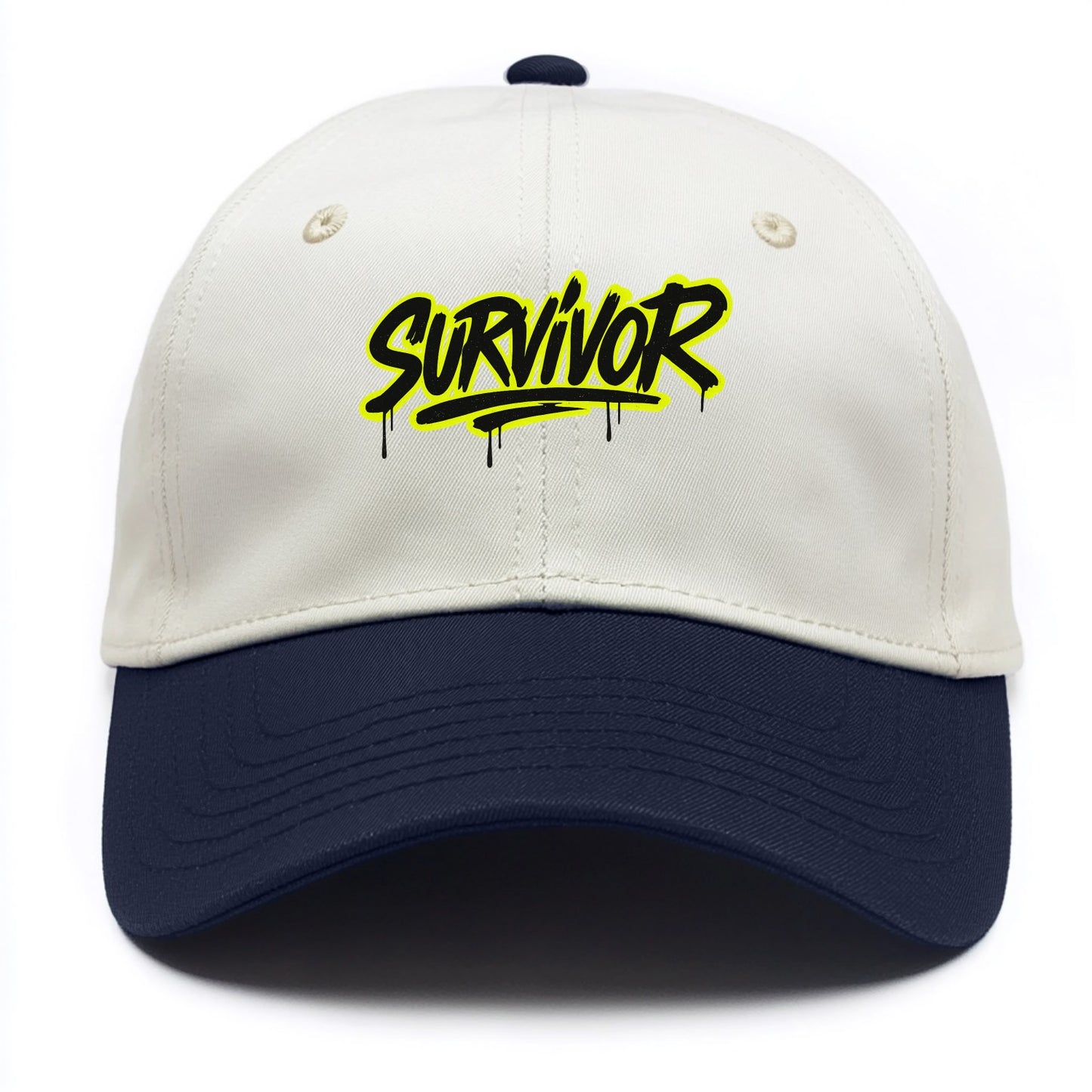Bold typography design - "SURVIVOR" - overcomer, still standing, made it through - Two Tone Cap - Navy