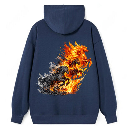 INFERNO STALLION | Horse made entirely of living flames | Blazing mane - Classic Pullover Hoodie - Navy