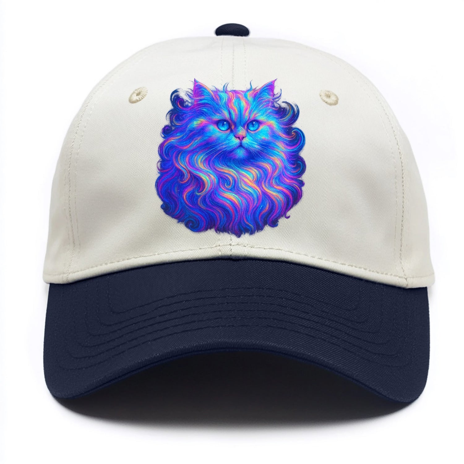 Luxurious Persian cat with flowing fur that refracts into rainbow prisms, soft - Two Tone Cap - Navy