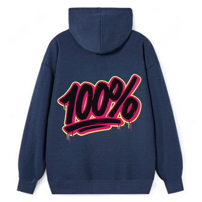 Bold typography design - "100%" - all in, fully committed - Classic Pullover Hoodie - Navy