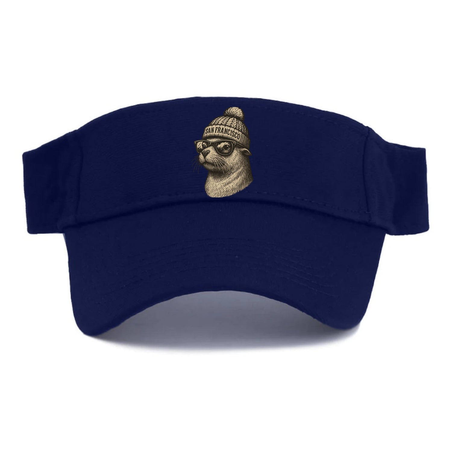 San Francisco Sea Lion wearing San Francisco beanie with pom pom and wayfarer sunglasses - Visor - Navy