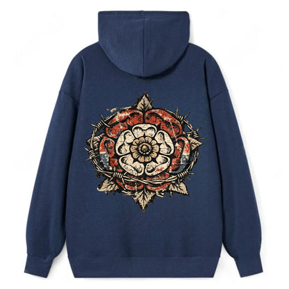 THORNED ROSE | Tudor rose with thorns | Barbed wire integration | - Classic Pullover Hoodie - Navy