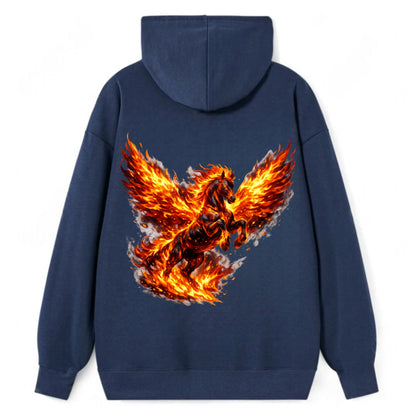 PHOENIX FIRE HORSE | Horse emerging from flames like phoenix | Rebirth - Classic Pullover Hoodie - Navy