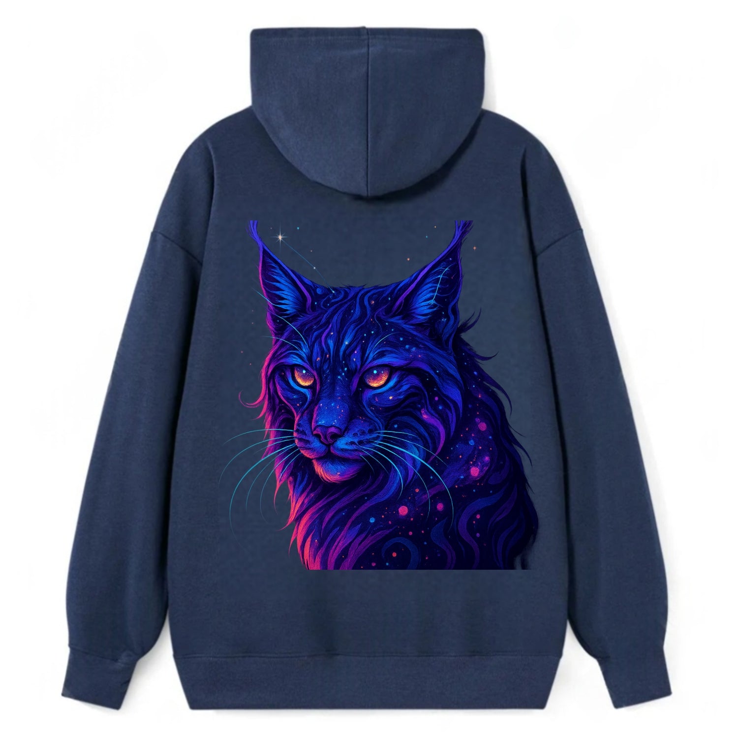 Stealthy lynx with ear tufts forming constellation patterns, nebula spots - Classic Pullover Hoodie - Navy