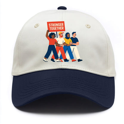 Peaceful protesters marching with linked arms - "Stronger Together" - solidarity - Two Tone Cap - Navy