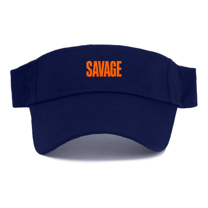 Bold typography design - "SAVAGE" - fierce attitude, taking no prisoners - Visor - Navy