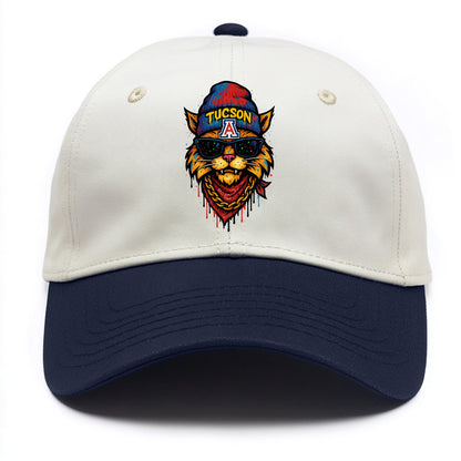 Tucson Wildcat wearing Arizona beanie with A patch - Two Tone Cap - Navy