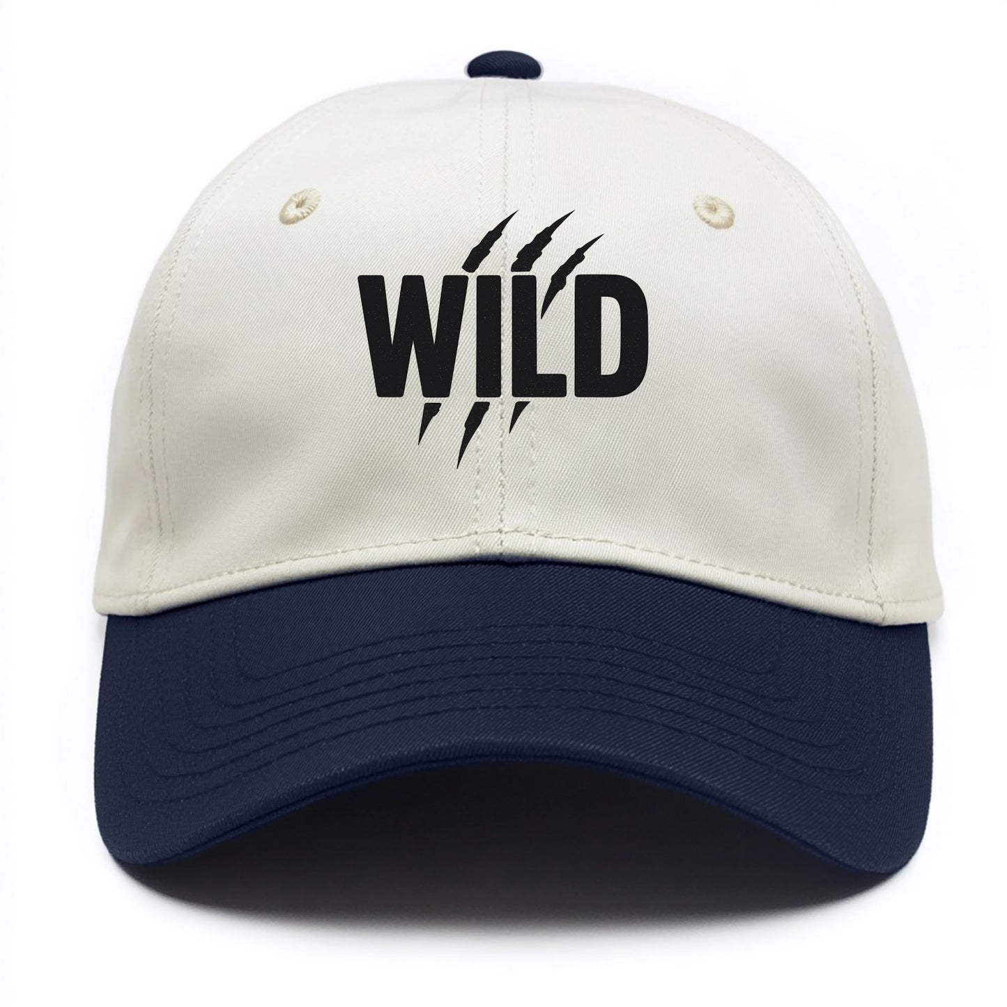 Bold typography design - "WILD" - untamed, natural, free - Two Tone Cap - Navy