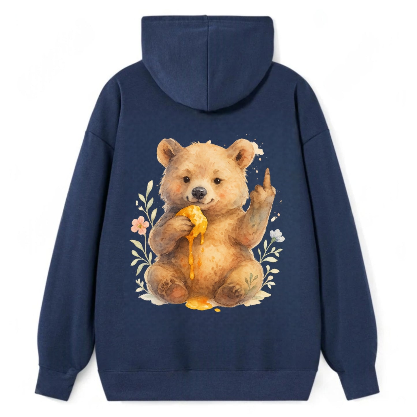 chubby bear cub eating dripping honey, sticky paw up with middle finger - Classic Pullover Hoodie - Navy