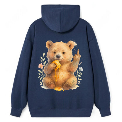 chubby bear cub eating dripping honey, sticky paw up with middle finger - Classic Pullover Hoodie - Navy