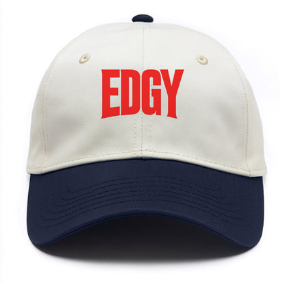 Bold typography design - "EDGY" - pushing boundaries, unconventional - Two Tone Cap - Navy