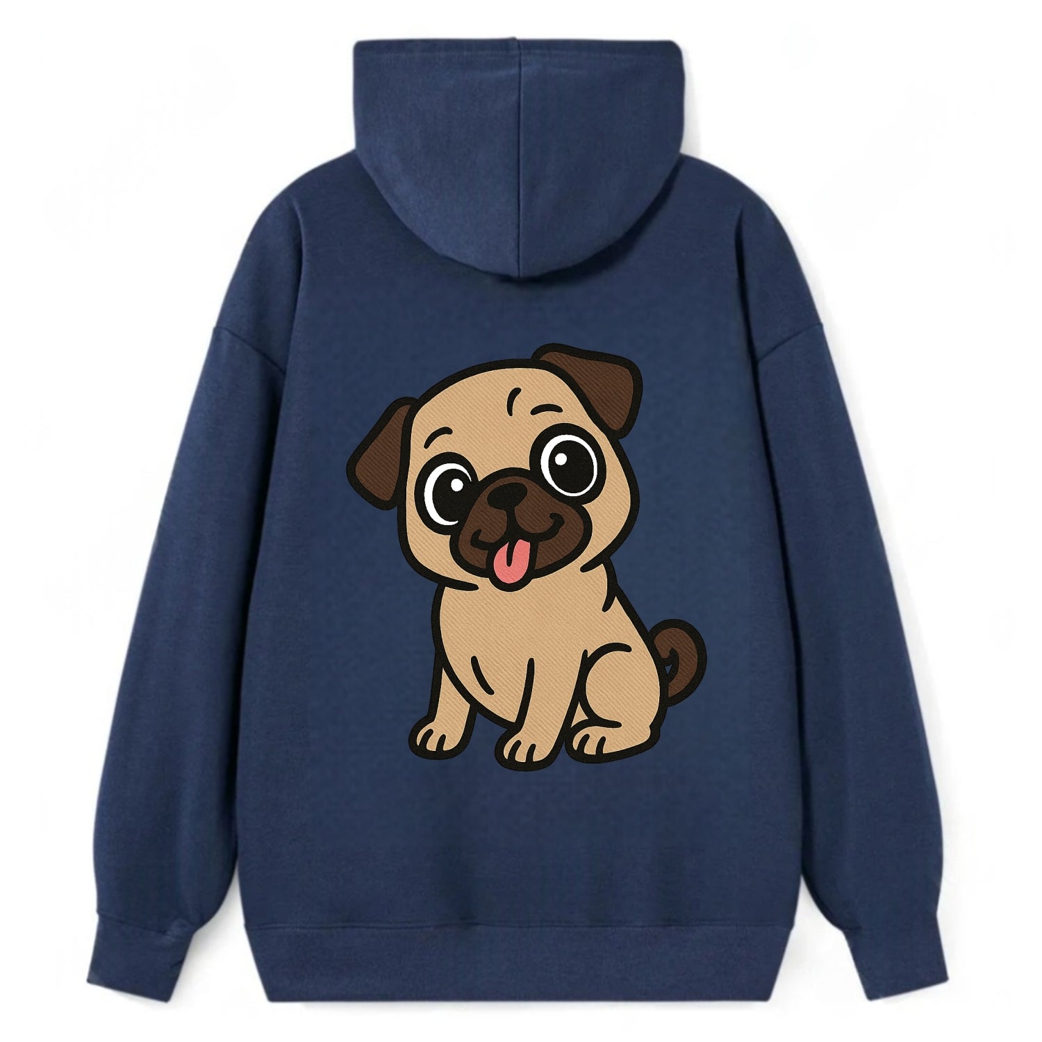 Pug - Tilted head with tongue out - Classic Pullover Hoodie - Navy