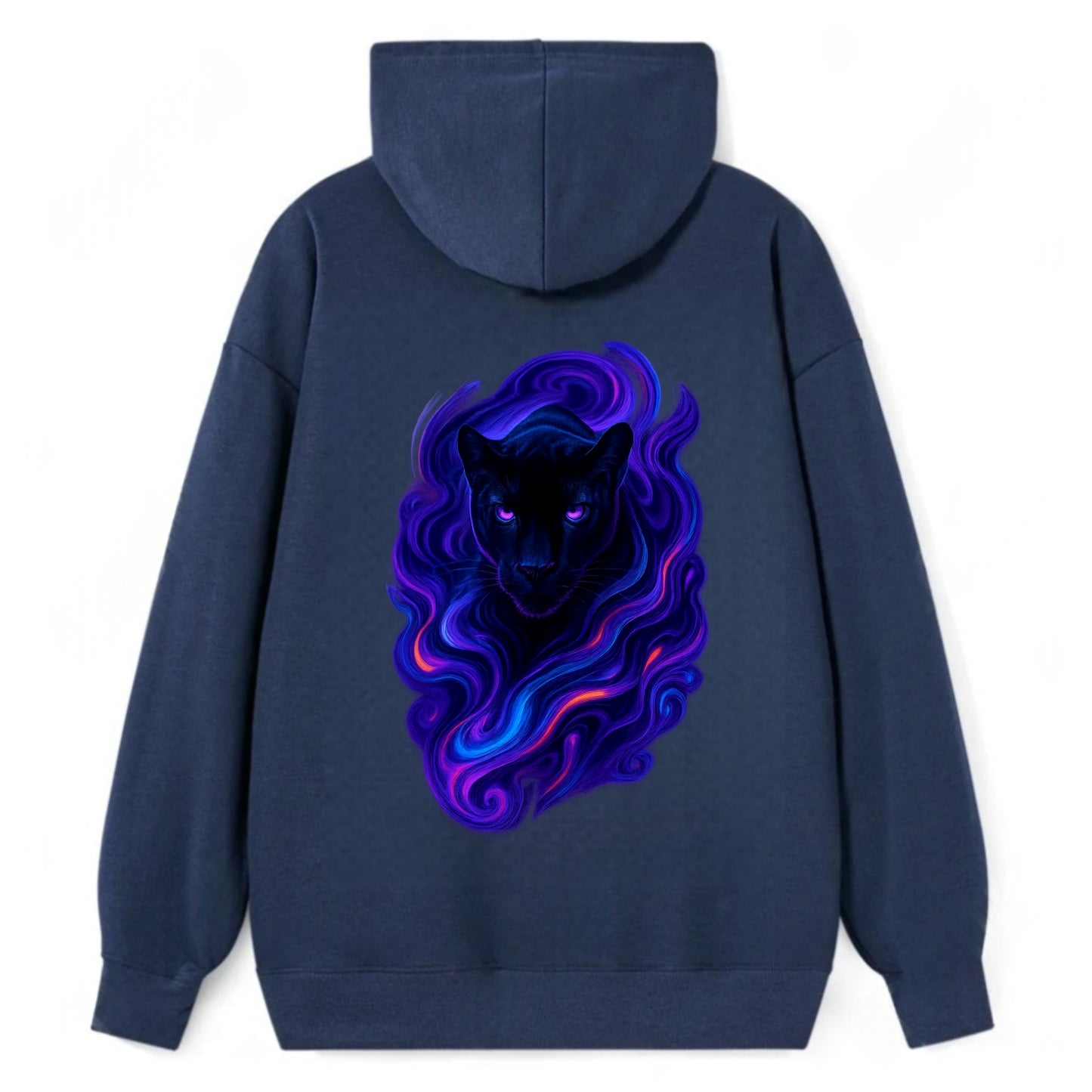 Sleek black panther emerging from swirls of deep purple and electric - Classic Pullover Hoodie - Navy