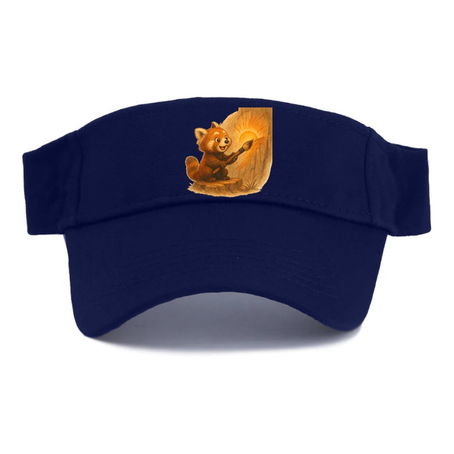 Red panda painting a sunrise mural with an oversized calligraphy brush on a cliff wall - Visor - Navy