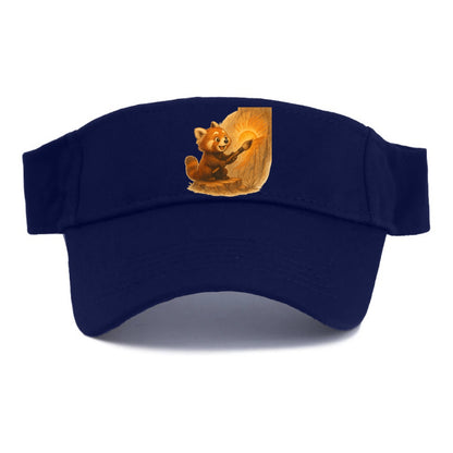 Red panda painting a sunrise mural with an oversized calligraphy brush on a cliff wall - Visor - Navy