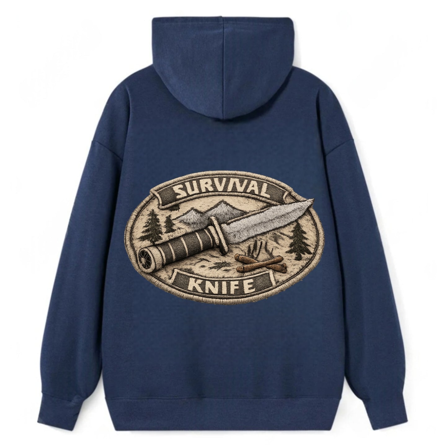 SURVIVAL KNIFE - fixed blade with compass in silver and black , bushcraft - Classic Pullover Hoodie - Navy